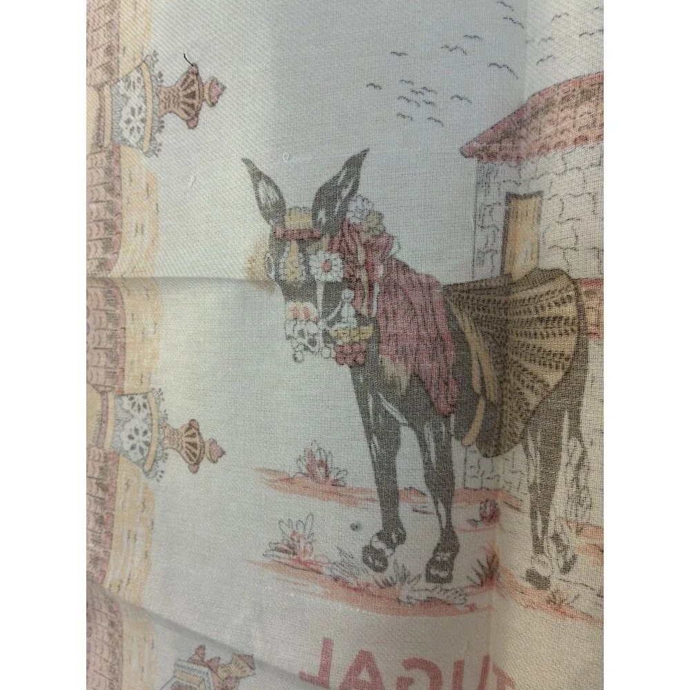 Vintage Algarve Portugal Linen Tea Towel Souvenir Donkey Chimney Folk Art 70s